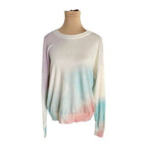 360 Cashmere Long Sleeve Pastel Pink Blue Palm Tree Crewneck Sweater Sz S